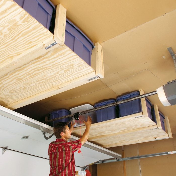 garage ceiling with storage bins